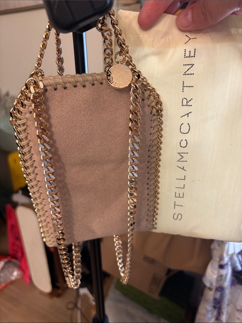 Stella McCartney Taupe Mini Falabella Crossbody with Gold Chain